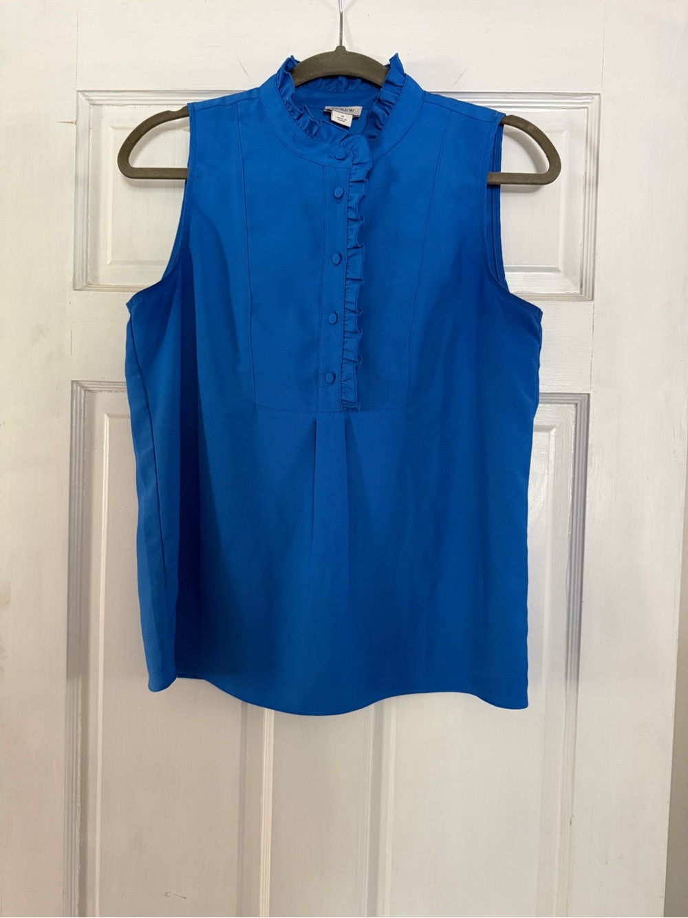 J Crew Sleeveless Ruffle-Trim Blouse in Bright Blue - Picture 1 of 3